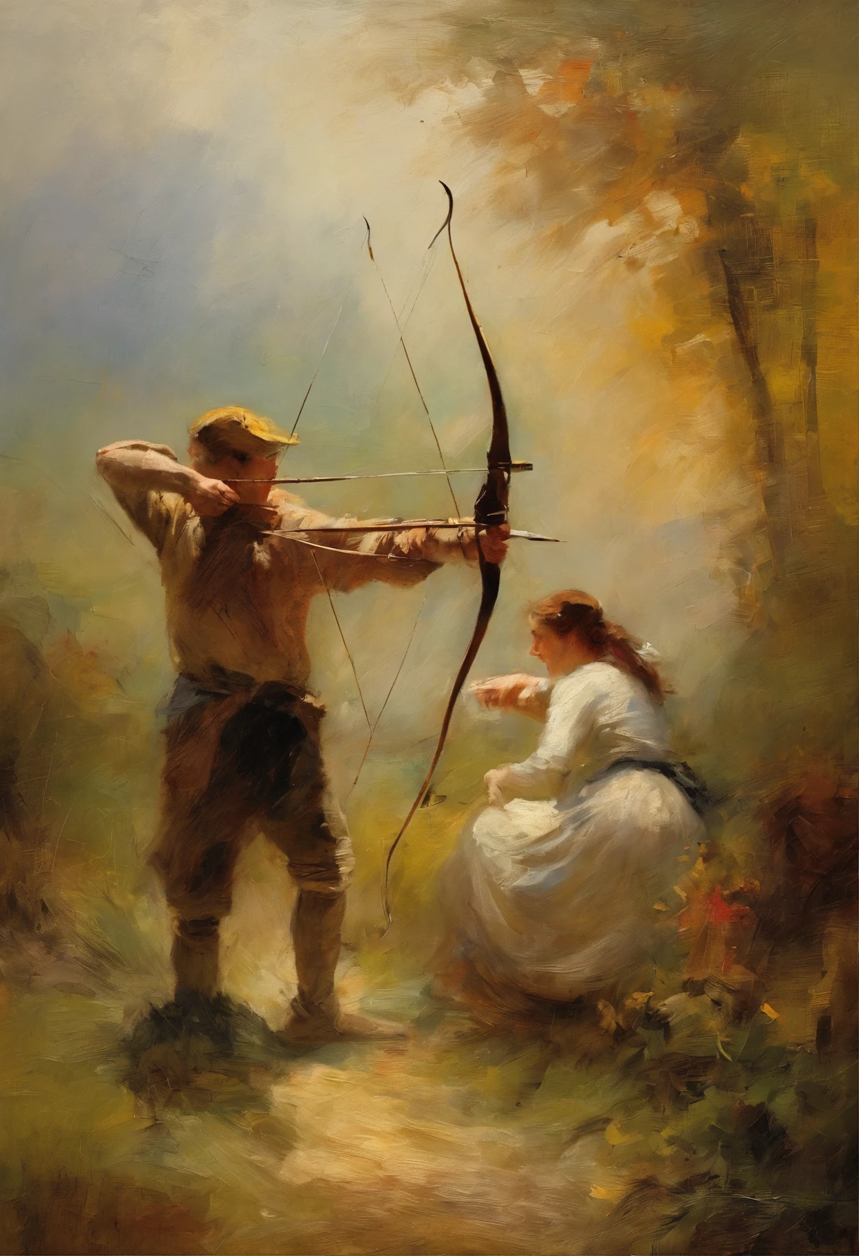 Archery scene in Turner style