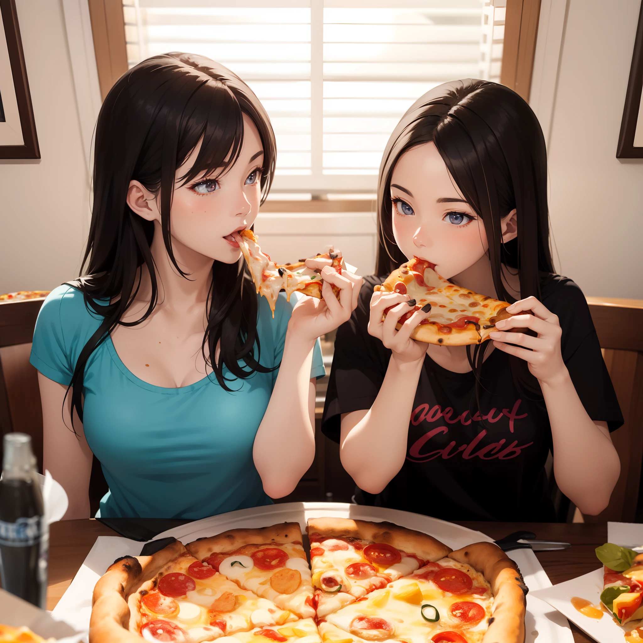 huge tit　a beautiful painting　maikurobikini　２People Girls　eating pizza