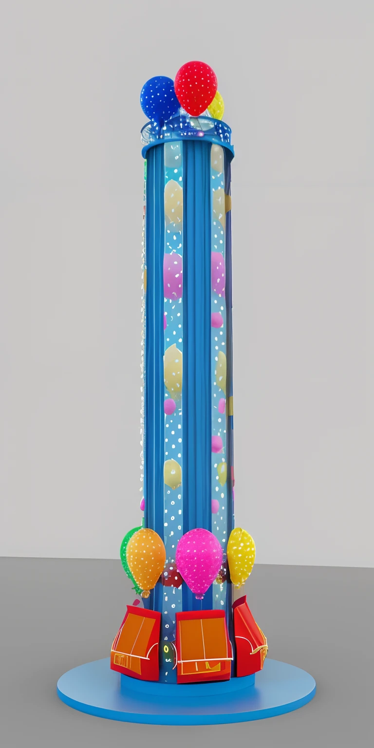 There is a toy tower,There are balloons and gifts on it, with 3d render, with 3 d render, rendered 3d model, 3 d rendered, a 3D render, high res render, satisfying render, high res render, detailed render, Neon post, depicted as a 3 d render, high-detailed rendering, 3d rendered model, extreme hight detail