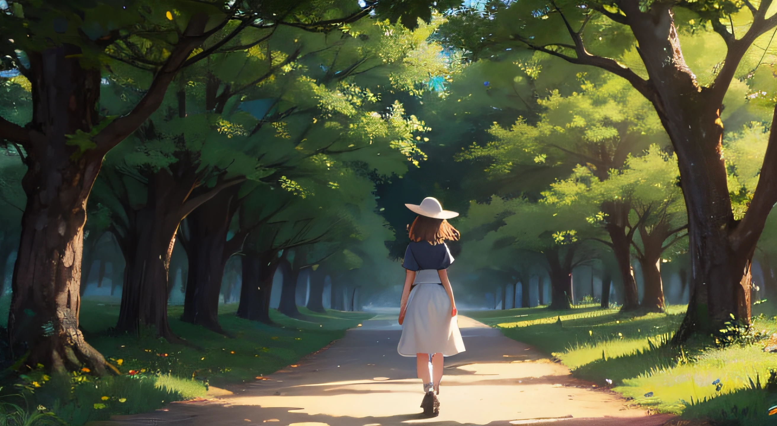girl walking in a forest