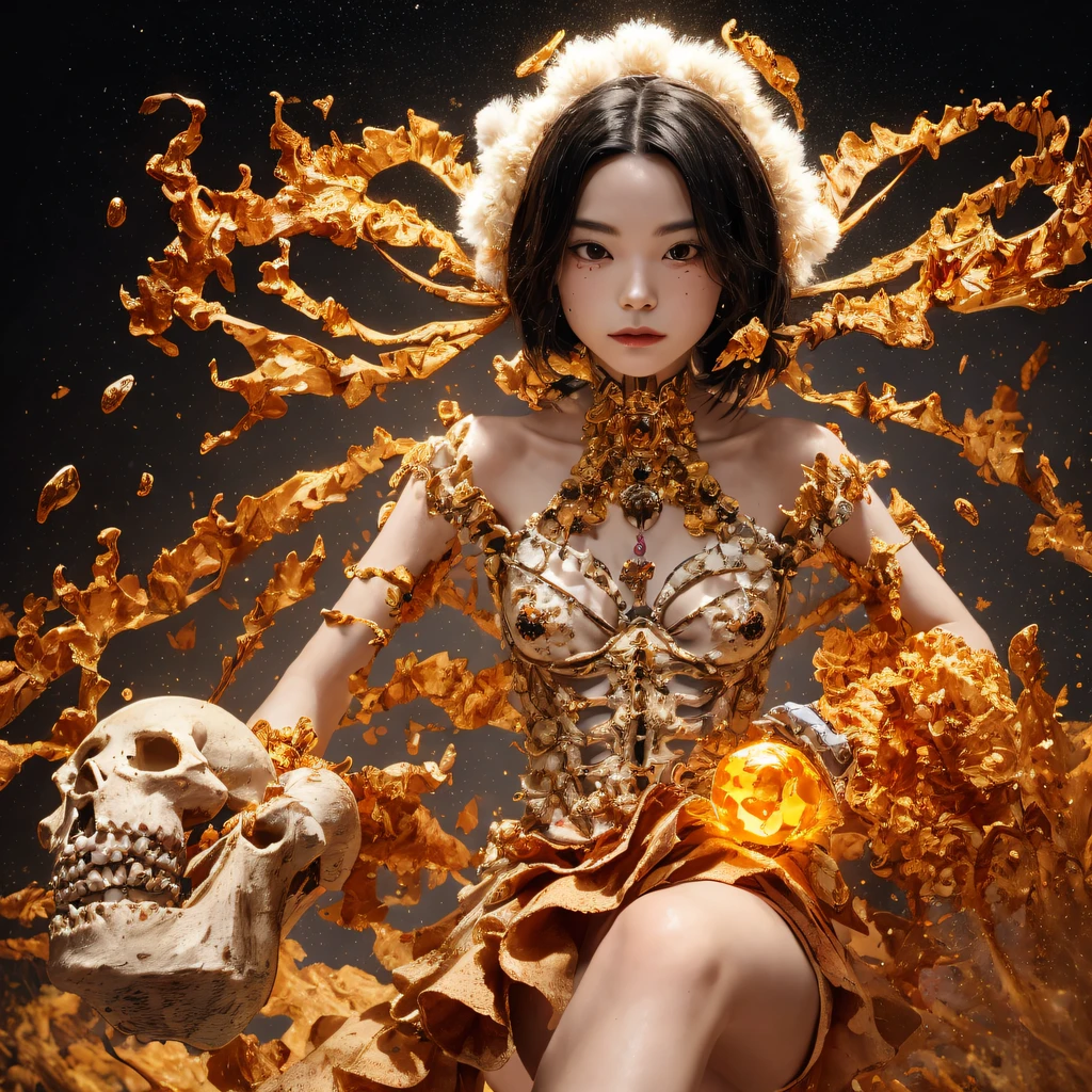 Skull 32K,Phoenix Immortal Demon Skeleton Realm, Chance encounter with Liu Hanshu,tmasterpiece, Better quality, Still photography,Muppet skeletons,There are terriers,Linen coarse cloth skeleton holding a puppet triceratops skeleton,The animal images are super vivid and cute,sprout,intelligent,Crayon texture light skeleton,200 Creativity,depth of fields,Puppet skeletons with orange-red furry,National style crystal skeleton circle,Flying nine-tailed fat skull flame ethereal toad star,Golden-black damask white rabbit fur bra,Fuchsia pink diamonds, Tulle burgundy diamond shin guard,Red Crystal Skull Explosion 1:900 miniatures,Front view,Pure transparency,Wear boxing gloves,Ice is permeable to gas,Film light and shadow,Panorama ultra-wide angle,extremely happy,The texture of the real person is delicate,Strong visual impact,Hyper-detailing,Dream crystal skeleton,Refined face,prettyeyes,high saturated,Wear reflective sunglasses with a thick gold thread,crystal-clear,Good sense of perspective,Light and shadow effects,16K smooth,The surface is not well lit,Fluttering black hair crystal skeleton,((Crystal skeleton))
