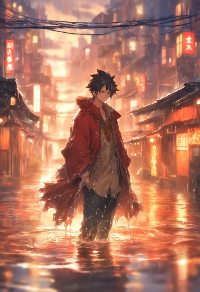concept-art, No Man, water puddles, rustic, rain, Cloudy,