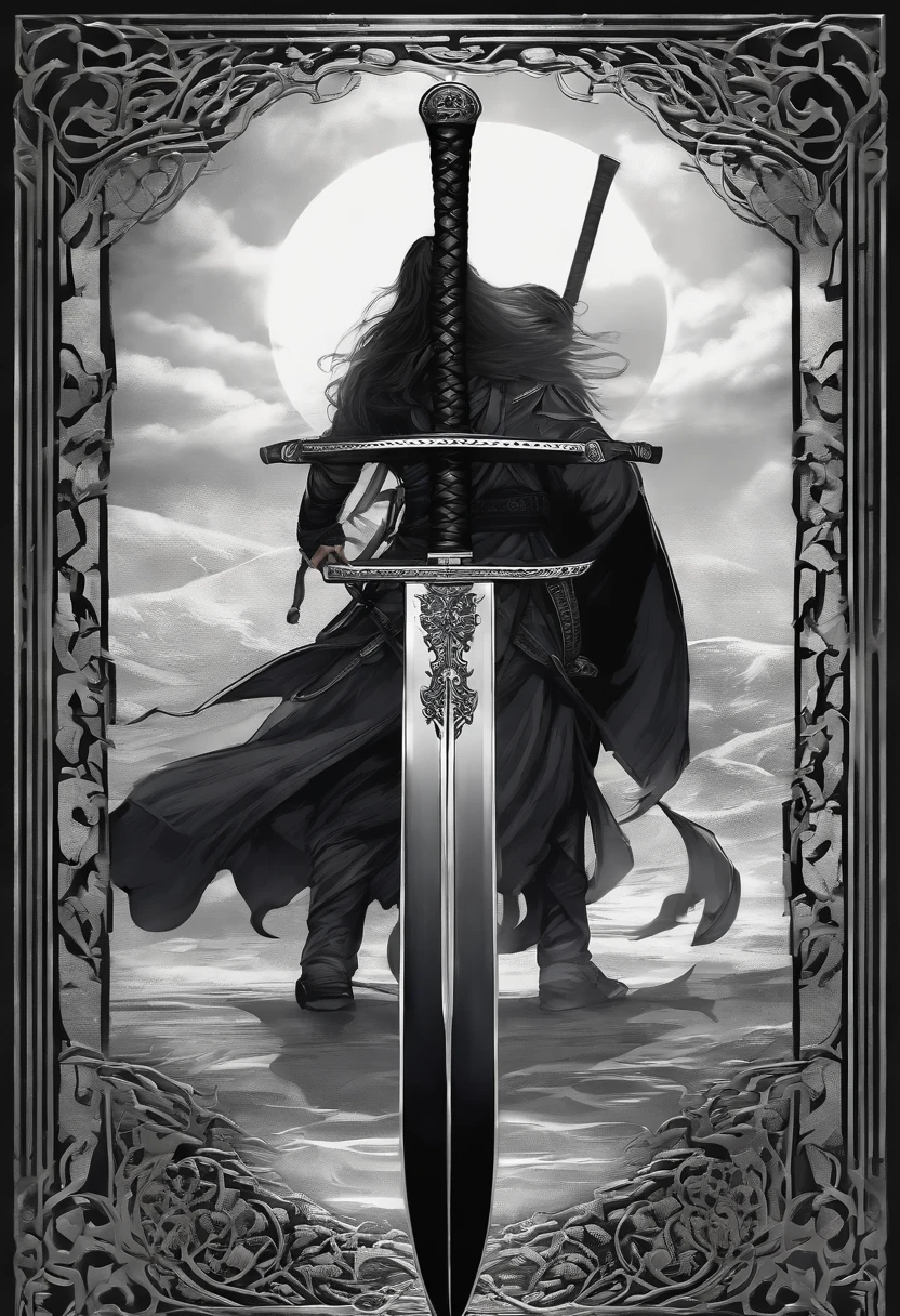 Description: The Voidblade Katana, a weapon of enigmatic shadows, rests in an eerie, moonlit hillside. Tendrils of inky darkness enshroud the blade and its surroundings. The misty obscurity conveys a sense of cosmic mystique, with whispers of the void echoing through the silence. The katana's pose exudes an enigmatic presence, and its effects involve the uncanny interplay of darkness and dimension-warping.
