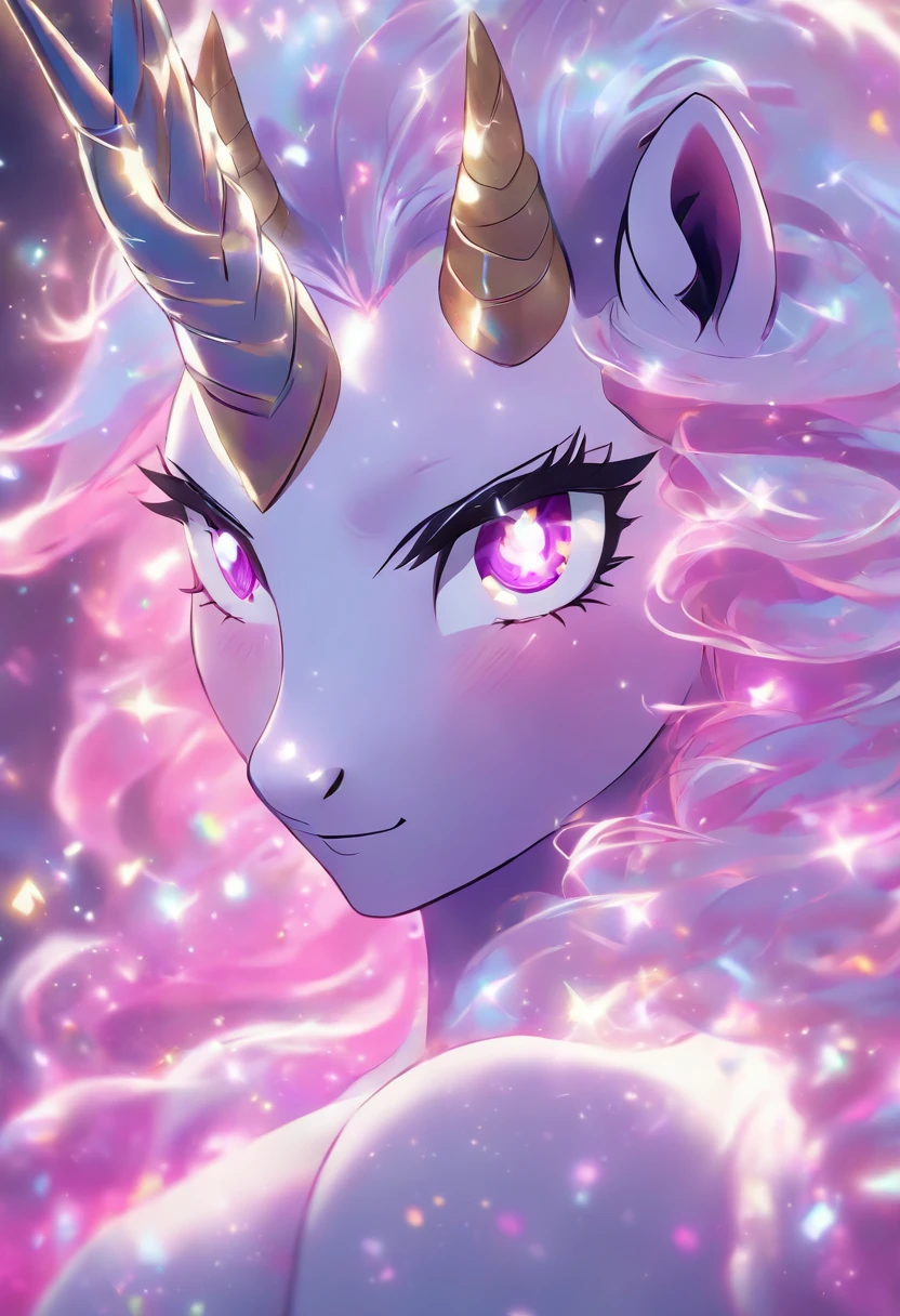 Unicorn Anthropomorphic Female High Detail White Hair Purple Pupil