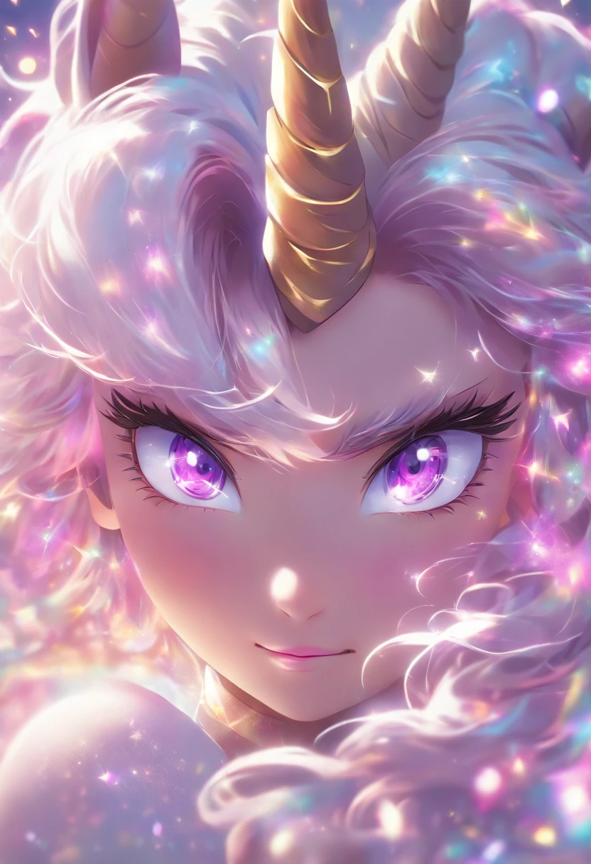 Unicorn Anthropomorphic Female High Detail White Hair Purple Pupil