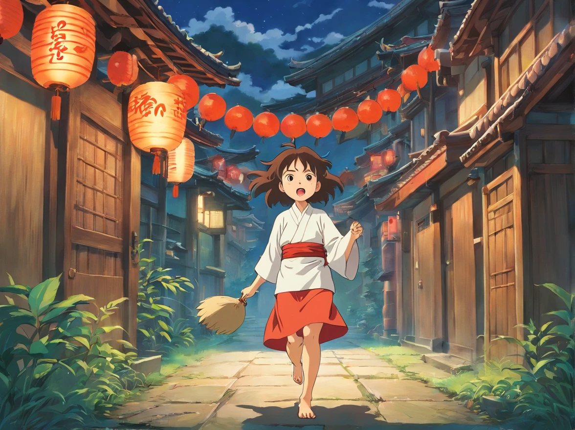 The youkai was frightened and ran forward