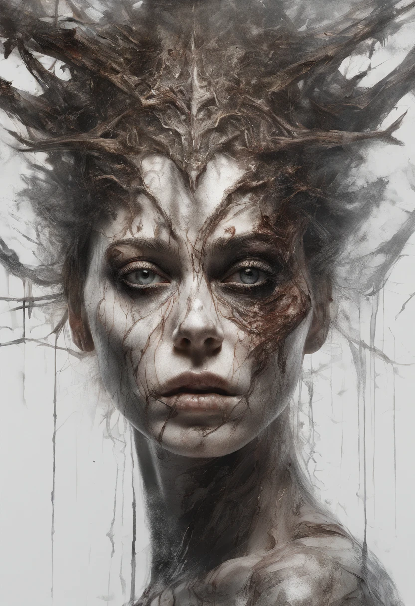 (best quality,8k,highres,masterpiece:1.2),ultra-detailed,(realistic,photorealistic,photo-realistic:1.37),sharp focus,physically-based rendering,extreme detail description,professional,vivid colors,bokeh,illustration style,artbook:Carne Griffiths and Vadim Katin,white background,abstract beauty,in a standing position,centrally positioned,camera perspective,facing towards the camera,perfectly approached,dynamic,intense refinement,smoothness,perfectly shaped breasts:sharp focus,8k resolution,high resolution,illustration style,artbook:Carne Griffiths and Vadim Katin,white background,decadent,devil,skeleton,coldness and sharpness