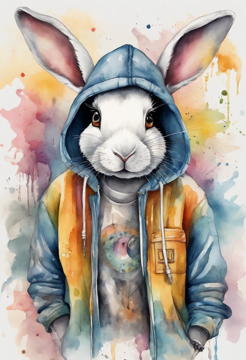 Jacket Up Rabbit A painting of a rabbit wearing a hoodie and a jacket - SeaArt AI