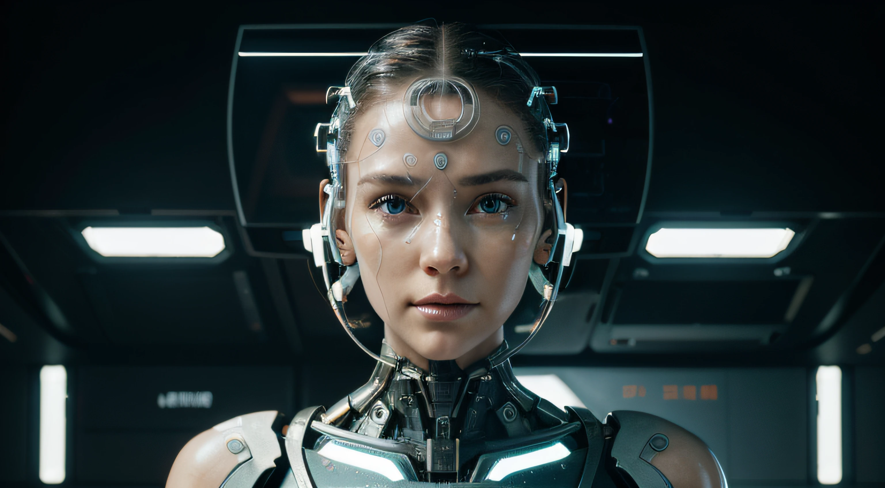 arafed woman in a futuristic suit and a robot in a forest, highly detailed vfx portrait, volodymyr zelensky at war, cyborg girl, inspired by Nikolai Yaroshenko, interconnected human lifeforms, still frame from a movie, by Sándor Brodszky, portrait of terminator, trending on artstattion