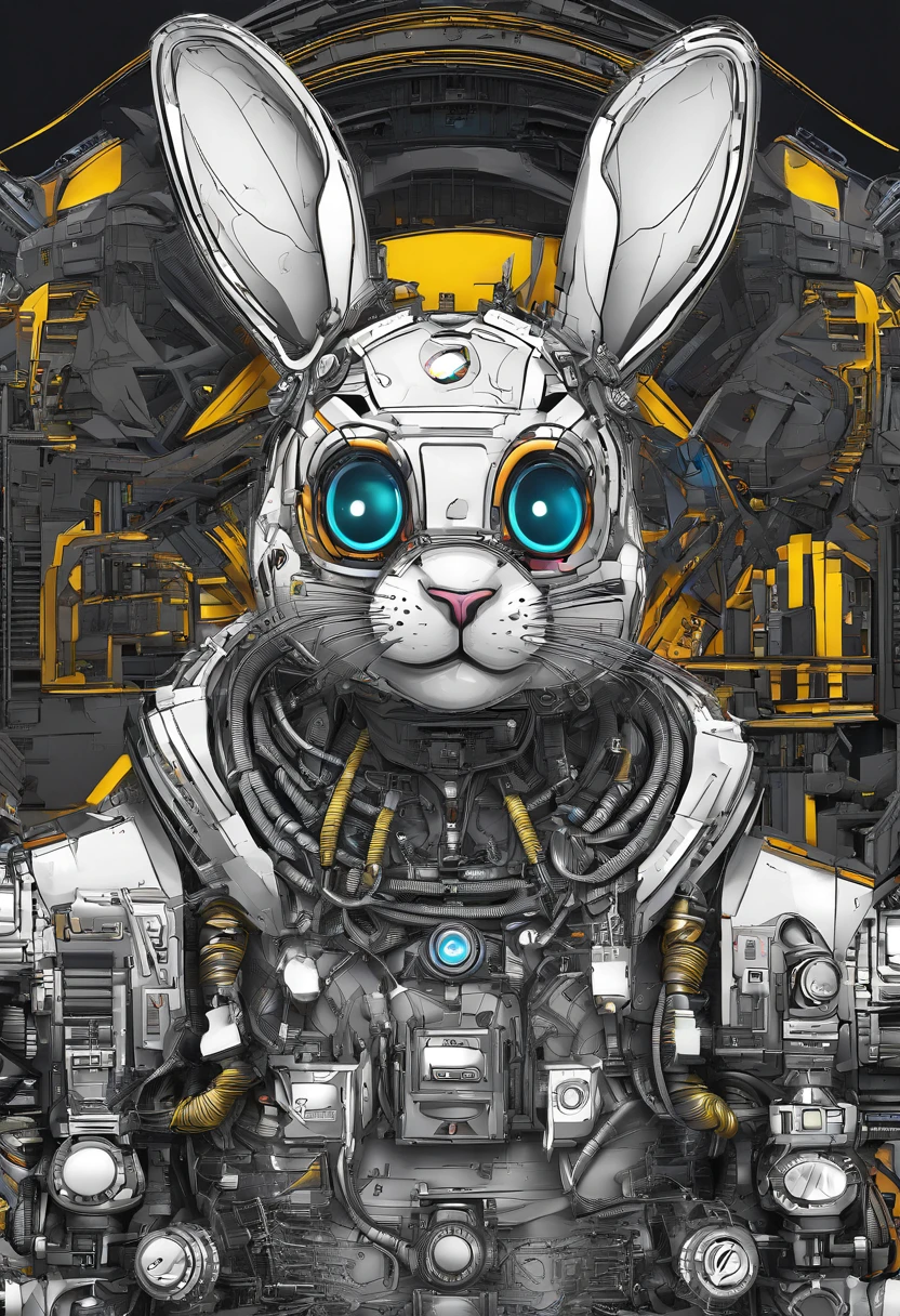 Cool and trendy rabbits, rainbow-colored hair, Yellow eyes, Wear trendy hip-hop clothes, Wearing a hoodie, Graphic T-shirt and ripped jeans, Lots of tattoos and piercings, Doodle style background, Highly detailed background, perfect masterpiece, High quality, High resolution