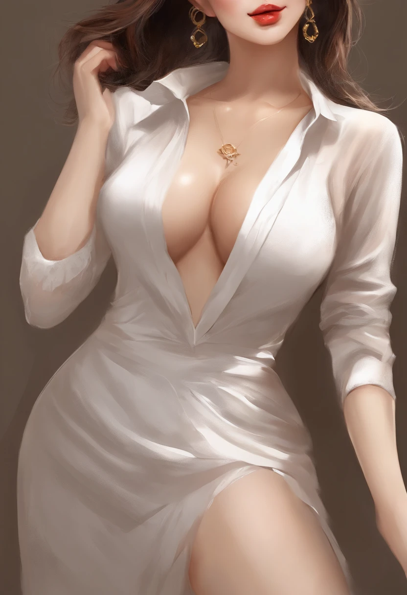 beautiful cute girl, (masterpiece:1.3), (8k, photorealistic, RAW photo, best quality: 1.4), Sharp focus: 1.2, A beautiful woman with perfect body: 1.4, Slim abdomen: 1.2, ((Layered haircut)), (((Huge breasts :1.8))), (no bra), (Small and beautiful hard nipple), (pubic hair), (Thin and damp button up to shirt length: 1.1), (a White extreme low rise mini skirt), Highly detailed face and skin texture, Detailed eyes, Double eyelid, beautiful face, beautiful hairstyle, realistic eyes, beautiful detailed eyes, (realistic skin), attractive, ultra high res, ultra realistic, highly detailed, golden ratio, (detaled face:1.2), looking at viewer, smile, open white shirt, perfect slim figure, ((Kneeling in the department store and serving customers)), ((from high angle shot)), ((put the mic on her chest)), ((she is wet)).