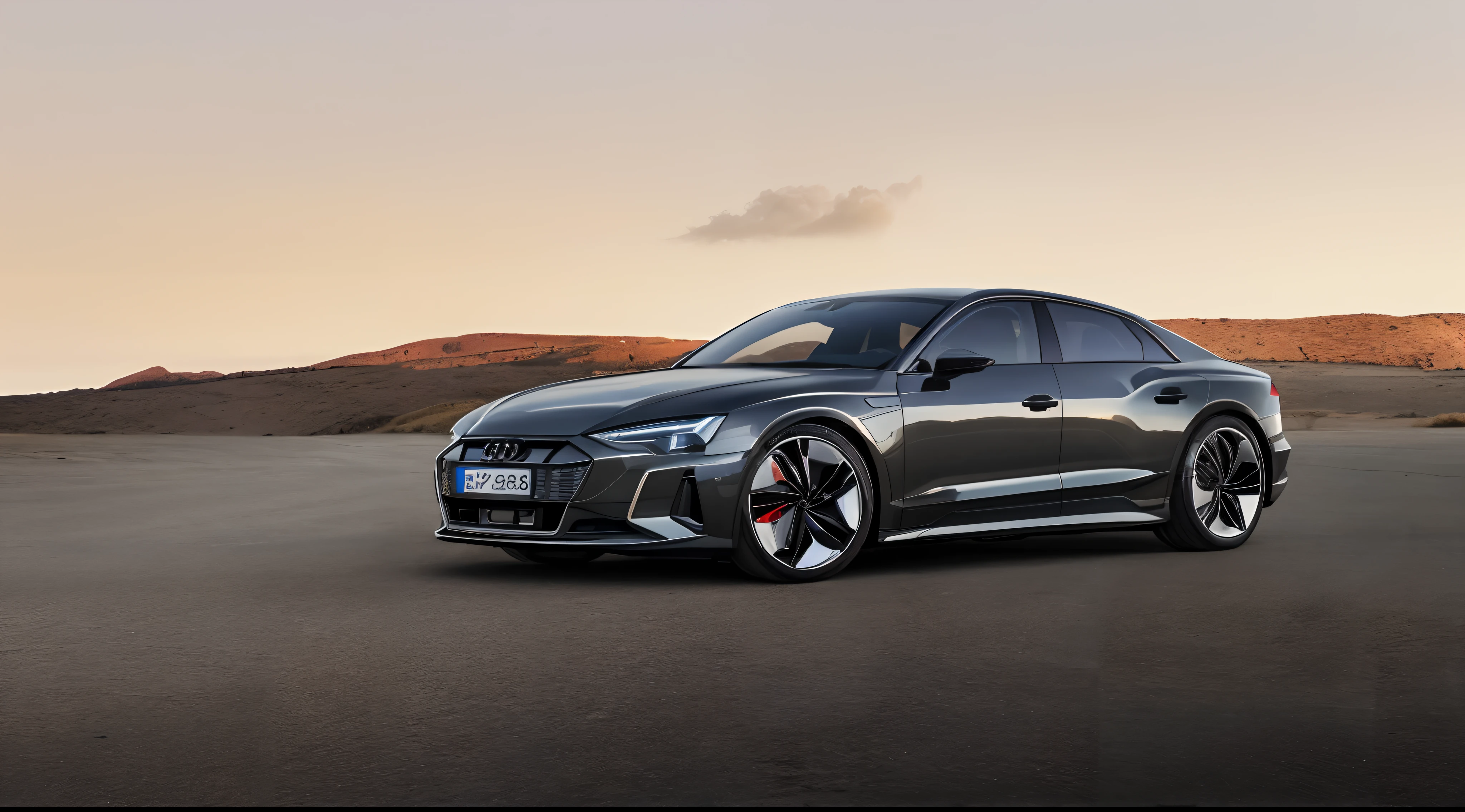 A close-up of a black car Audi e-tron GT parked on a hillside road, high-quality picture, concept ar, conceito, 3840 x 2160, 3840 x 2160, stunning 8 k, 8k in the style,Inspired by Otto Abt, HQ 4K wallpaper, rendering, hq 4k phone wallpaper,