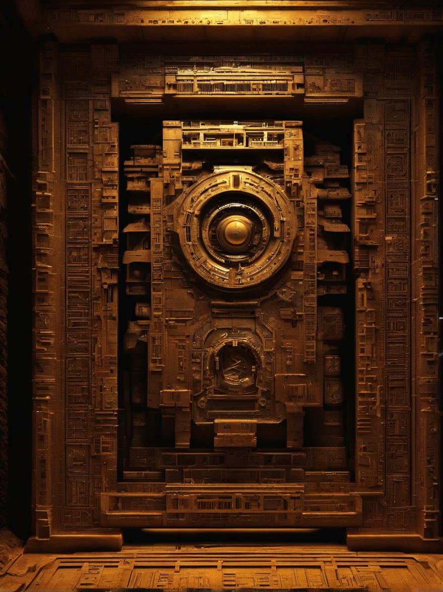 Technological and Futuristic Aesthetics of the Stargate: The Stargate should look highly technological, with a shiny, pulsating metallic surface. Lighting details on the edges can enhance its technological aspect.

Man on the Verge of the Stargate: O homem deve estar na frente do Stargate, holding a technological device and looking back with a surprised look as he walks through the portal.

ancient inscriptions: The Stargate must have mysterious ancient inscriptions on its surface, adicionando um toque de antiga sabedoria.

cave scenery: Tudo acontece no interior de uma caverna escura, com estalactites e estalagmites, criando uma atmosfera misteriosa.

Ambiente Sinistro: A caverna deve ter um toque sinistro, with mysterious shadows and an unearthly glow in the inscriptions.

Dramatic Lighting Effects: Use dramatic lighting to create contrast between light and dark, destacando o Stargate e o viajante.

Detalhes do Equipamento do Viajante: The traveler must be equipped with futuristic devices and costumes that suggest preparation for time travel, including buttons and flashing lights.
