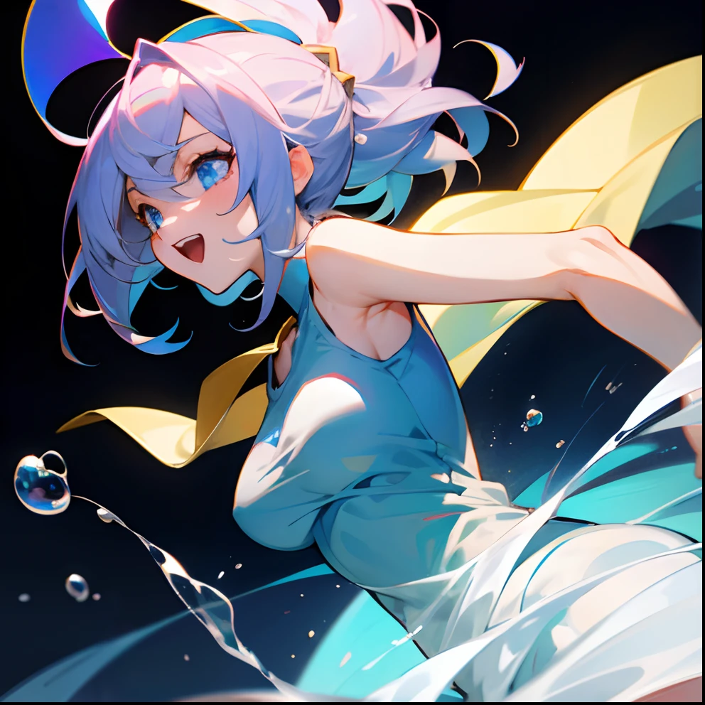 Dark Magician Girl、MKSKS style、独奏、(highly detailed back ground:1.0)、(highly detailed back ground:1.0)、​masterpiece、top-quality、超A high resolution、in 8K、BREAK、(Silver and golden hair)、BREAK、Detailed clothing、Pale red tank top、Detailed skin、glowy skin、A detailed eye、Blue eyes、looking in camera、Burning cheeks、Laugh、Large breasts、BREAK、(Soap bubbles:1.2、reefs、White background)、Daytime、dynamic ungle