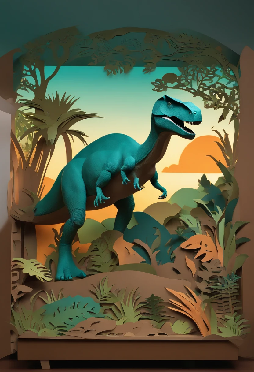 create one 3-d dinosaur-themed cut-out template for a cardboard sculpture