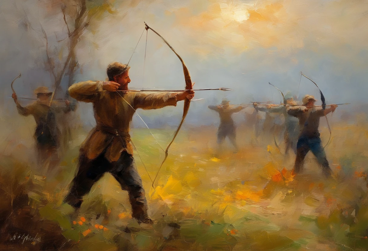 Archery scene in Turner style