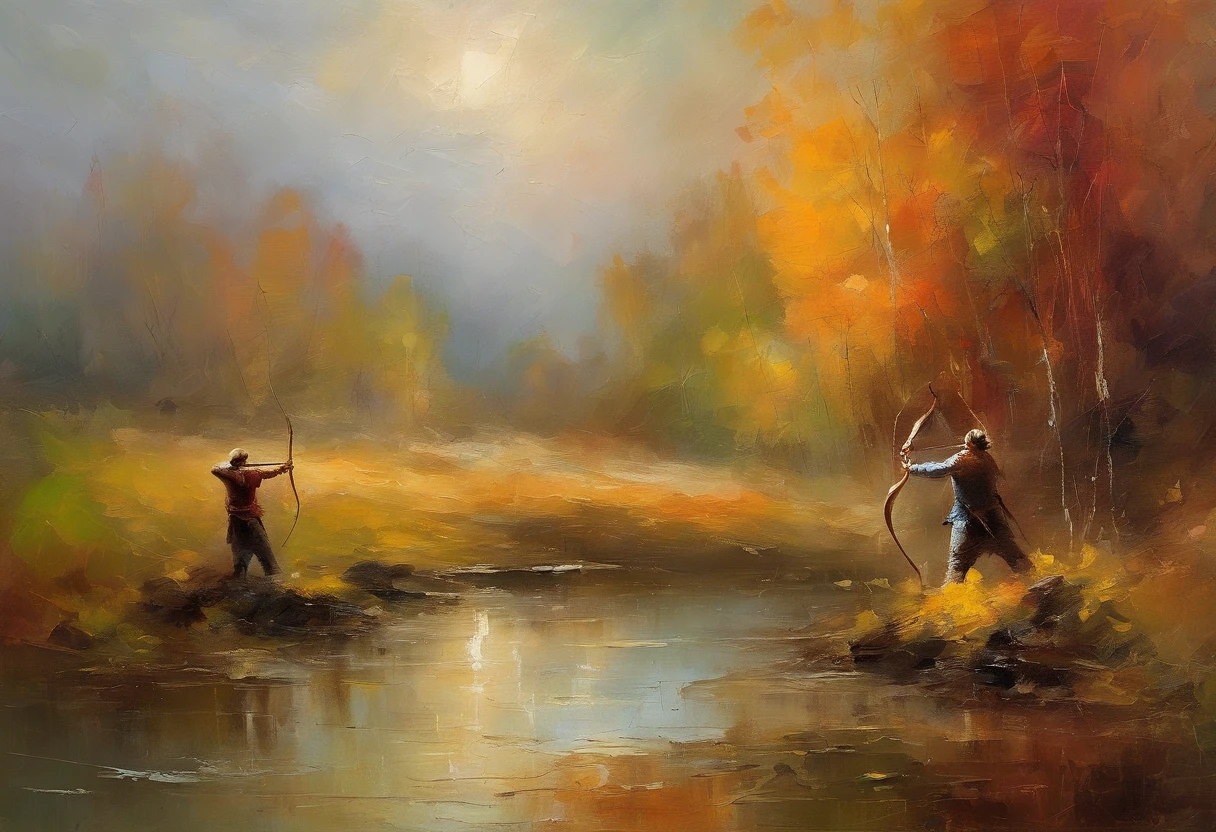 Archery scene in Turner style