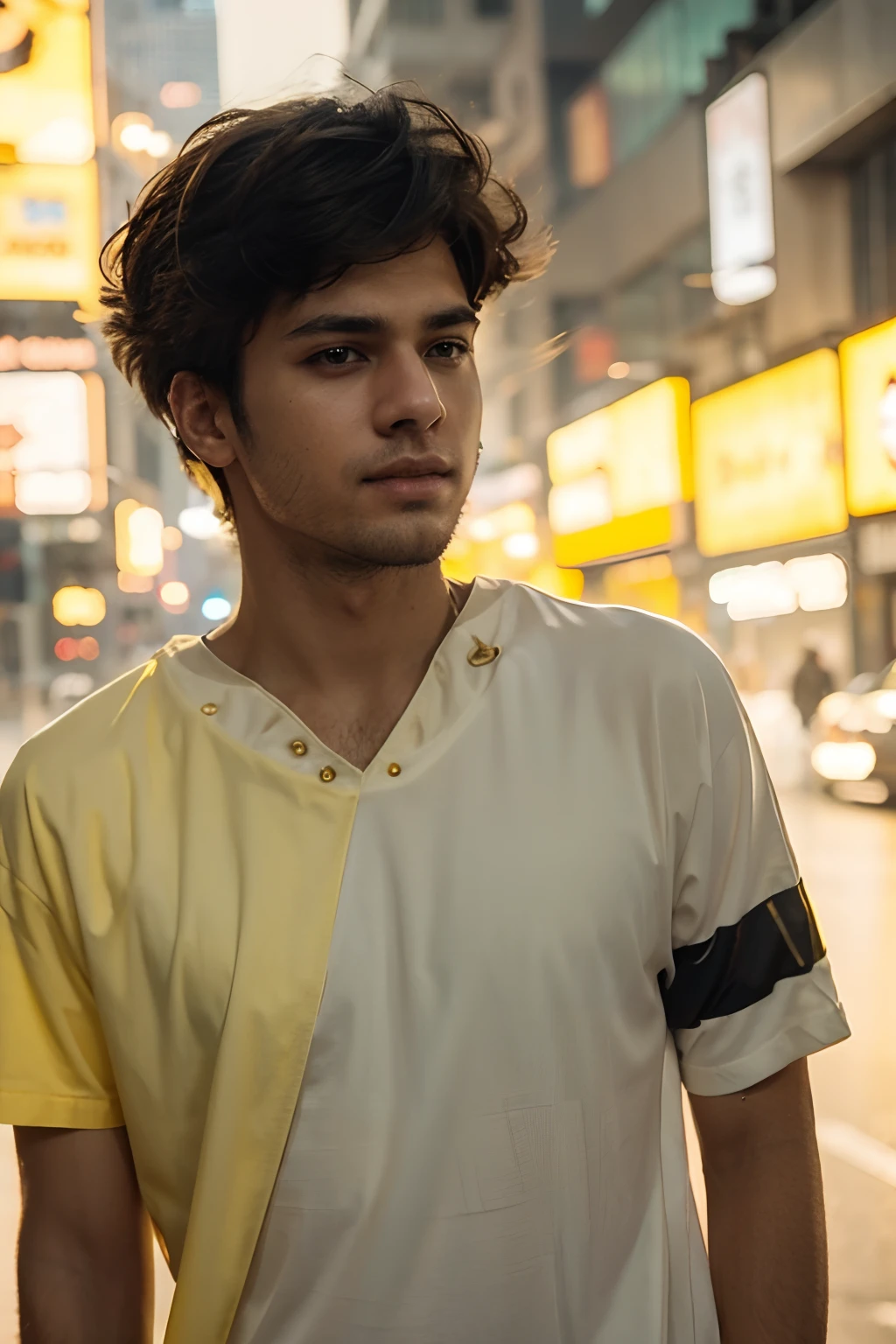 Yellow colour background Men cyberpunk Handsome boy