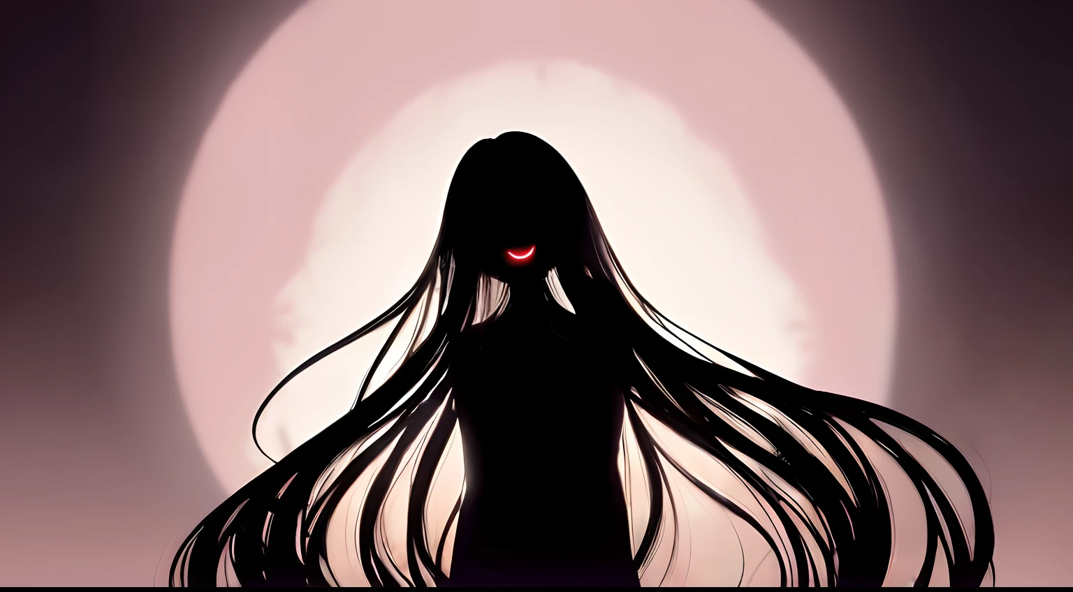 (a very delicate and beautiful)、(Maniacal)、haunted、laugh face、The human、Disgusting、canny、terrifying、独奏、(silhuette)、(、dark backgrounds、Black figure、(silhuette)、skinny body、The long-haired、Hollow parts、Black、