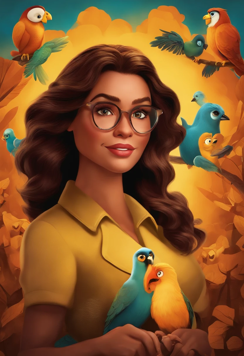 um poster de filme no estilo disney pixar .personagem com olhos castanhos,cabelo curto ,usa jaqueta preta com amarelo, sentado na frente do computador , nome do poster "Phoenix Social Media "