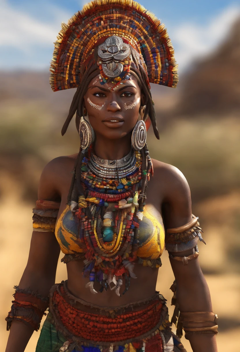 Araffe woman in a colorful bikini posing in the desert, epic 3 d oshun, Princesa africana deslumbrante, Cinematic Goddess Body Shot, tiro extremamente detalhado da deusa, 3 d render arte do caractere 8 k, arabian beauty, deusa. Detalhes extremamente altos, epic 3 d yemaya, Princesa Africana, armadura tribal, trending in the artstation, Rainha africana, usando armadura tribal