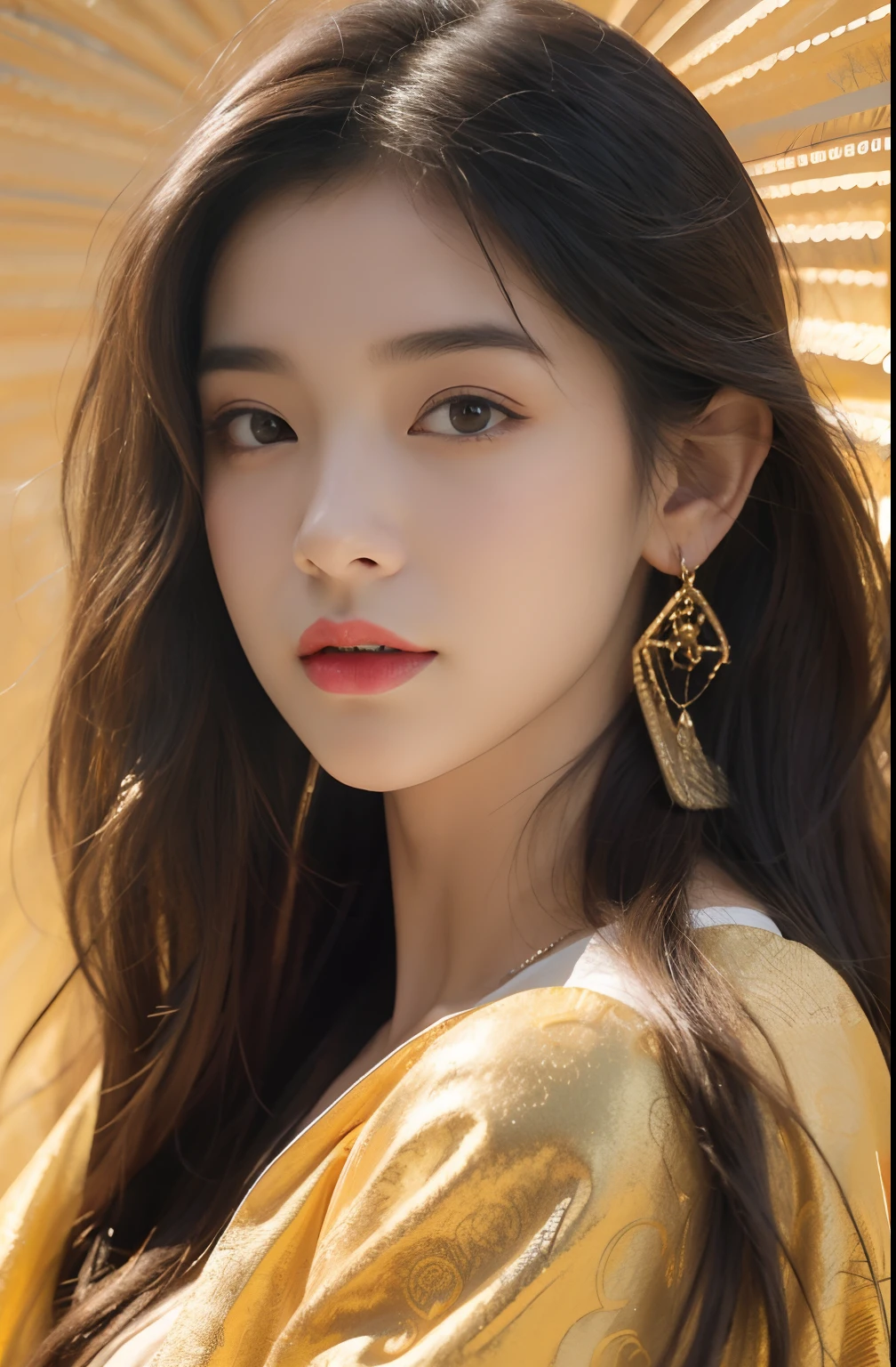 （tmasterpiece，top Quority，best qualtiy，offcial art，Beautiful and aesthetic：1.2），（1girll），Extremely detailed，Colorful，highestdetailed，offcial art，统一 8k 壁纸，ultra - detailed，Beautiful and aesthetic，big breasts beautiful，tmasterpiece，best qualtiy，（zentangle，datura，Tangles，entangled），holy rays，gold foil，Gold leaf art，glitter drawing，PerfectNwsjMajic，delicated face，Elaborate Eyes