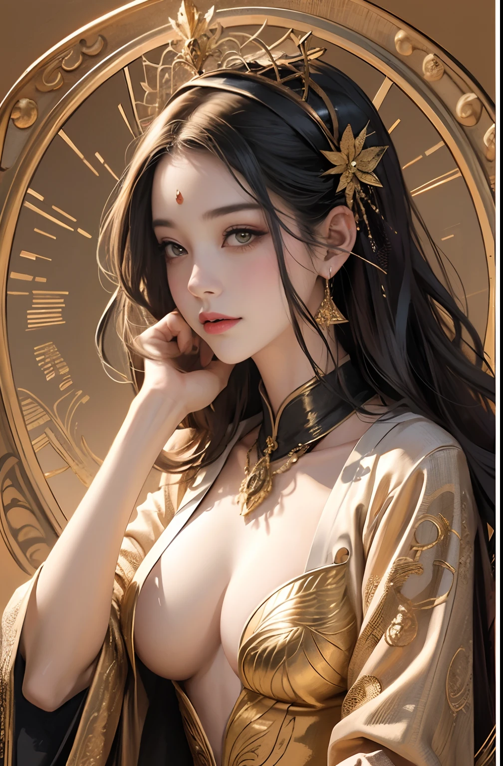 (tmasterpiece,top Quority,best qualtiy,offcial art,Beautiful and aesthetic:1.2),(1girl),Extremely detailed,Colorful,highestdetailed,offcial art,统一 8k 壁纸,ultra - detailed,Beautiful and aesthetic,big breasts beautiful,tmasterpiece,best qualtiy,(zentangle,datura,Tangles,entangled),holy rays,gold foil,Gold leaf art,glitter drawing,PerfectNwsjMajic,delicated face,Elaborate Eyes