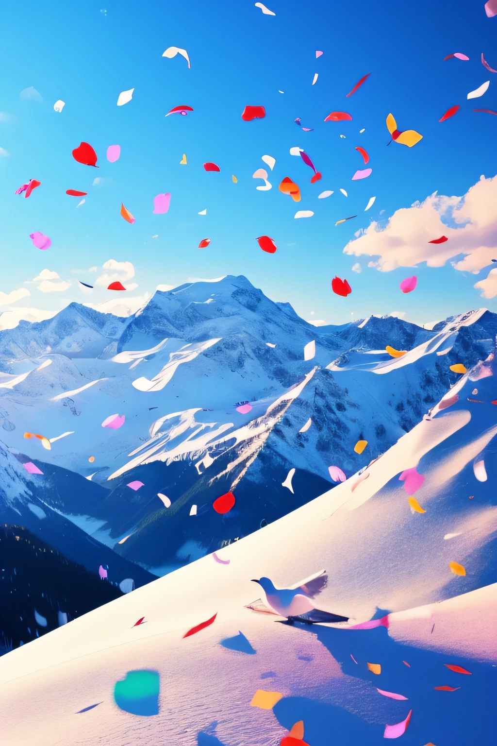 a bird、Confetti、Mountain scenery
