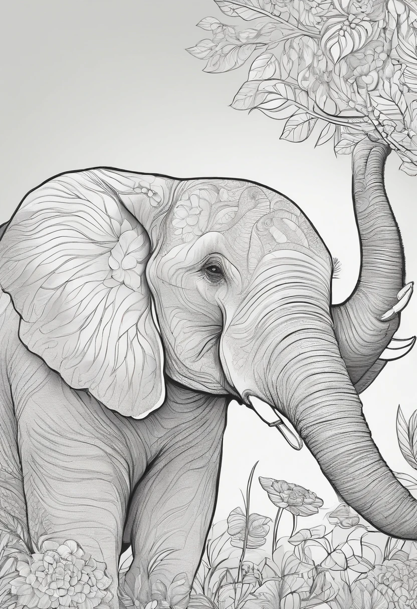 Create a vivid thick lines page of an elephant for high detail adult coloring book page
