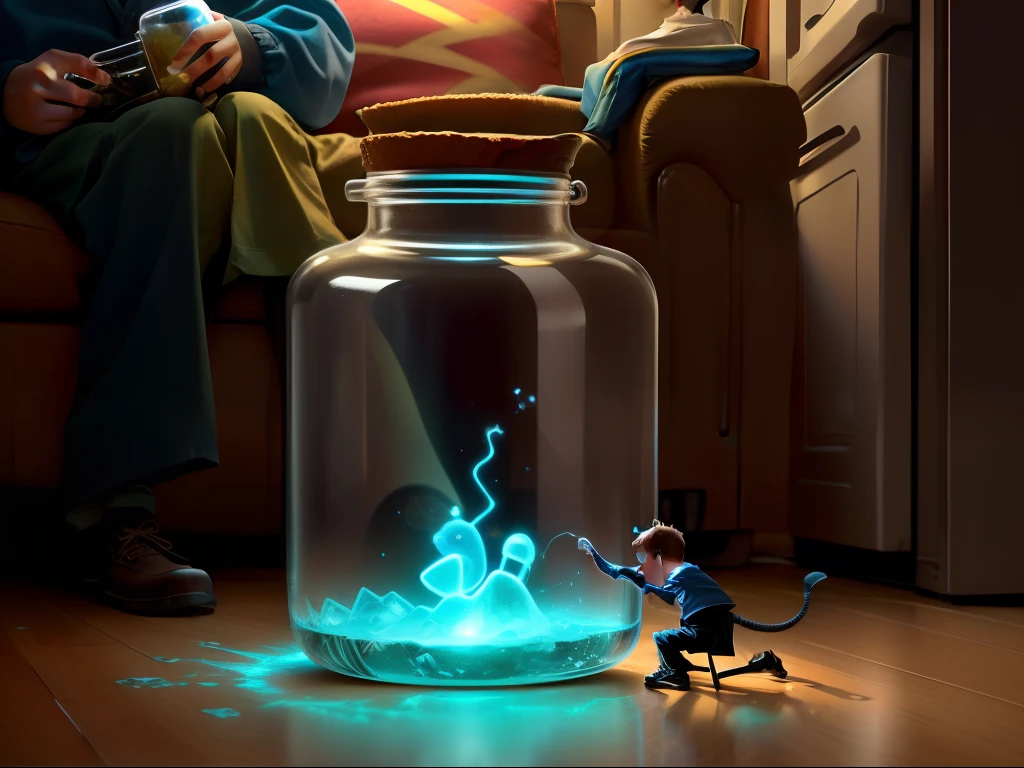 A Tom drinks a mysterious glowing portion in a glass bottle that had been accidentally placed in a sitting room's refrigerator and he certainly shrinks to a size not beyond a normal ant