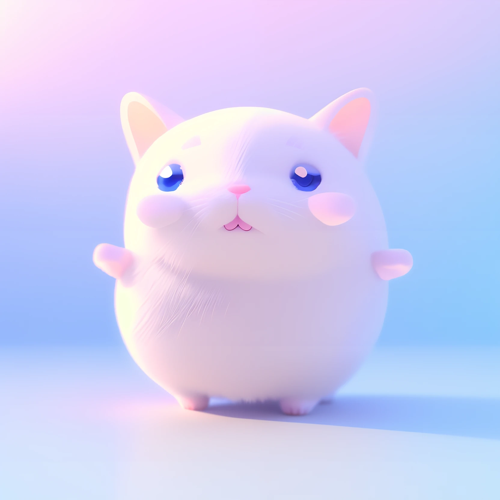 there is a white hamster with blue eyes sitting on a white surface, fat chibi white cat, kawaii cat, (((wings in the back))) cute 3 d render, anime visual of a cute cat, cute toy, white cat, a cute cat, cute character, the cat is fluffy, white cat in a pink dress, white ( cat ) girl, cute cat, kawaii cute dog