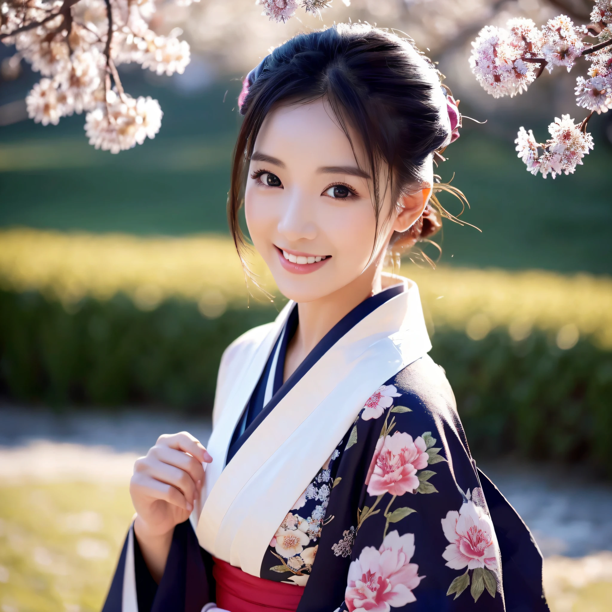(Super beautiful woman in kimono)、((best qualtiy、8k masterpieces:1.3))、foco nítido:1.2、(ultra beautiful faces:1.0)、(shinny skin:1.0)、photos realistic、A dark-haired、Video Lighting、High-definition eyes and face、Video Lighting、Japanese actressl、from the front side、medium breasts、With a happy smile、Slender Abs Beauty、Whole body、wearing kimonos、In a snowy landscape