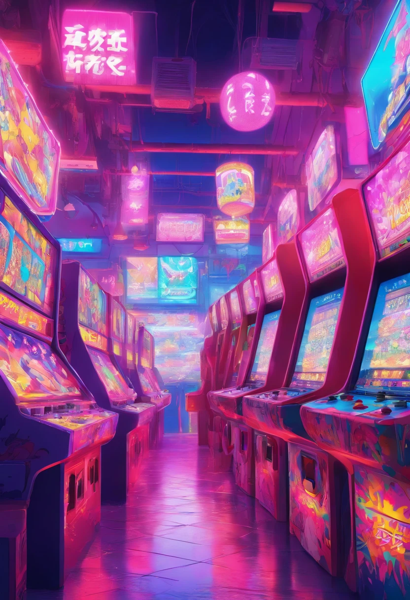 kawaii aesthetic, Arcade games room, lofi, vaporwave, synthetic wave