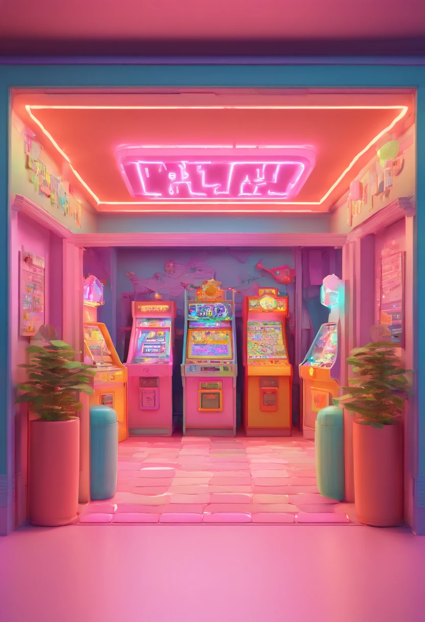 kawaii aesthetic, Arcade games room, lofi, vaporwave, synthetic wave