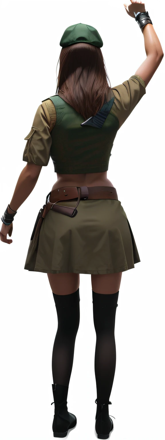 (Best quality,4K,8K,A high resolution,Masterpiece:1.2), Ultra-detailed, (Realistic,Photorealistic,photo-realistic:1.37), Beautiful Maiden Warrior, With his back to the camera, Raised his hand, wearing hat，Carrying a rucksack, Stand motionless. She is a ranger, There is a mischievous dog next to her. The portrait shows the whole body of the ranger, Capture full-body views and close-ups in the distance. The rendering of the dog is detailed, The overall image quality is of the highest standard. The work evokes a sense of post-apocalyptic adventure. The lighting is dramatic, Increase the depth and intensity of the scene