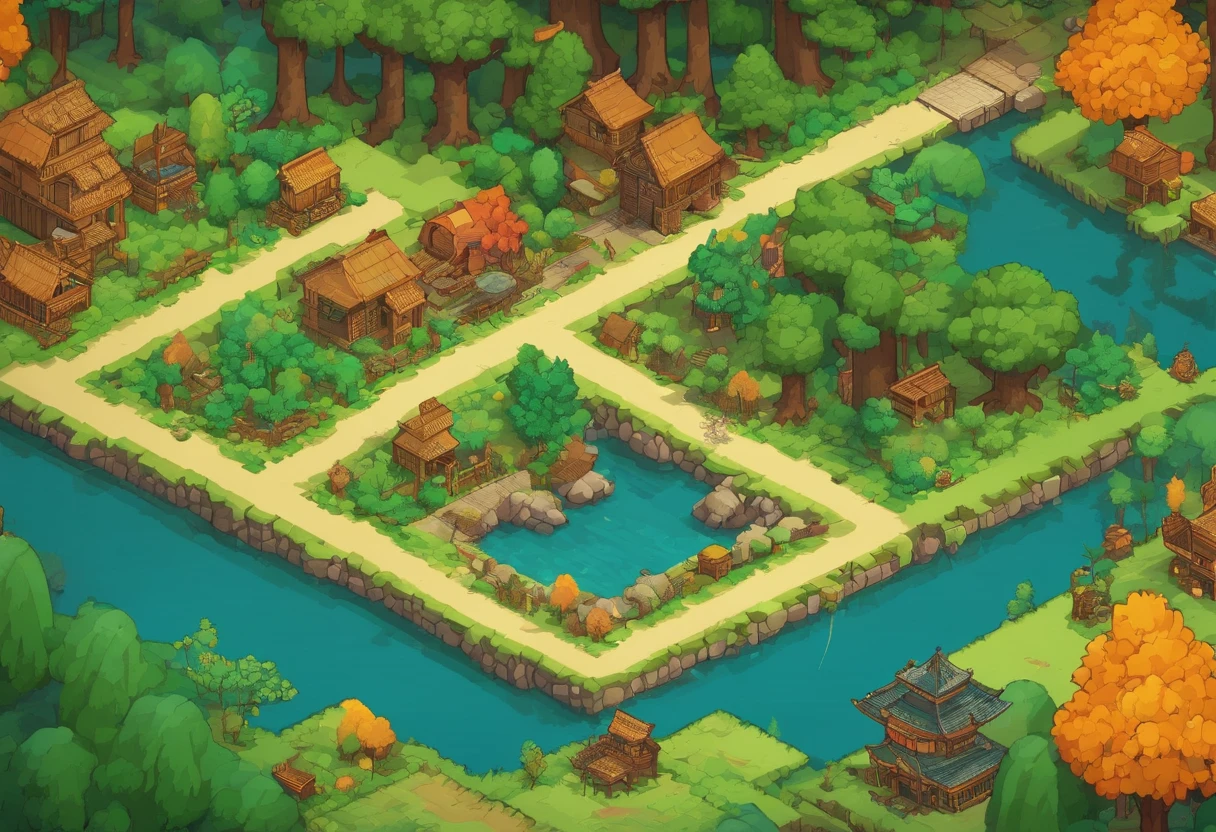 16 bit, 16-bit games, Pixel art, Japan RPG Battle Scenes, 80's games, Kaiju, the woods,Autumn landscape,Small river,