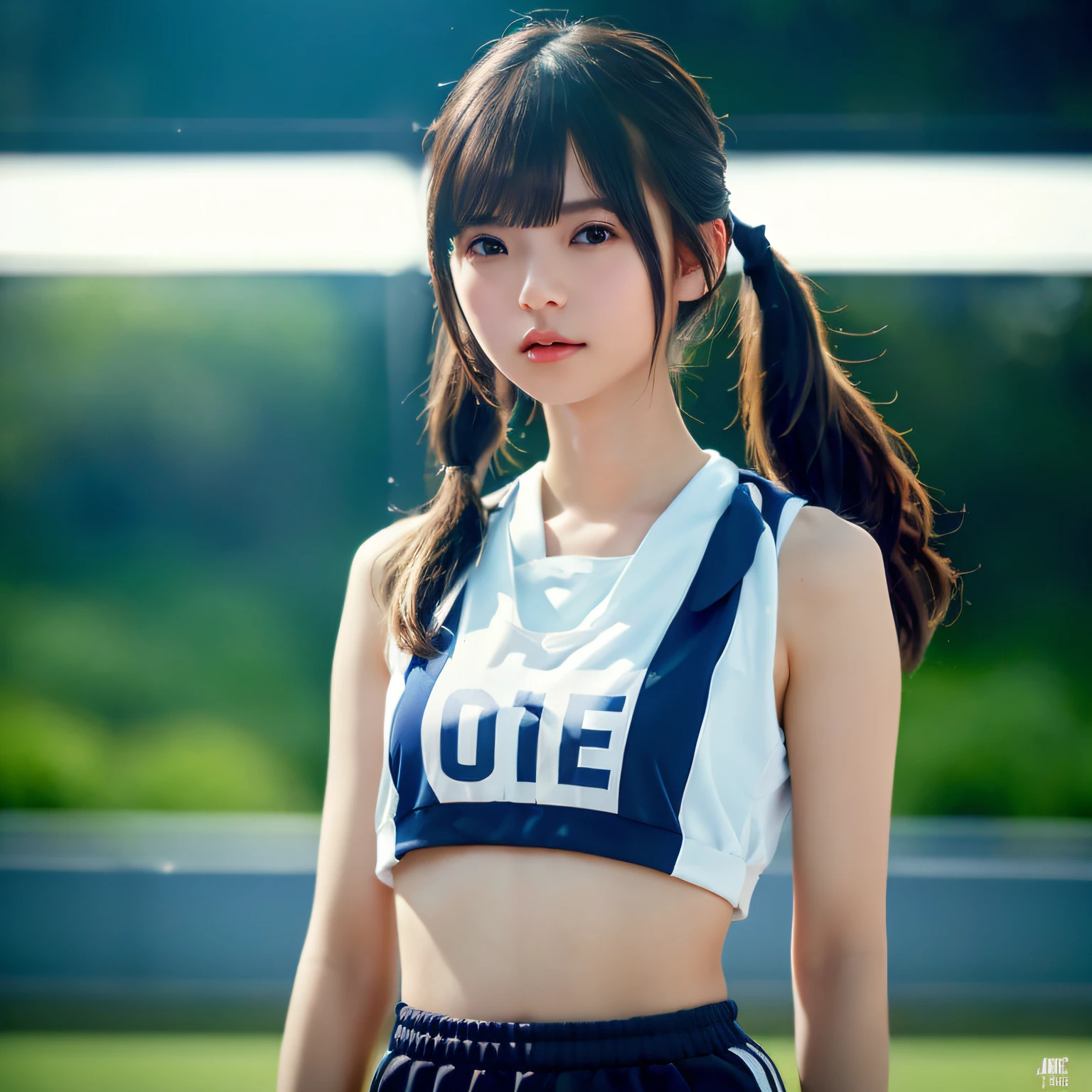 2 girls in、Beautiful mature college girl、Track attire、Outside Track Field、((Slimed、小柄))、Photorealsitic、a picture、masterpiece、reallistic、真实感、photorealisim、High contrast、Artstation 8K HD Trending Photorealistic Digital Art HD High Definition Detailed Realistic、detaileds, Skin Texture, ultra-detailliert, realistic skin textures, armature, top-quality, 超A high resolution, (Photorealsitic:1.4),, hight resolution, detaileds, Raw photo, Sharp Re, Lee-Jeffries Nikon D850 Film Stock Photo 4 Kodak Portra 400 Camera F1.6 lenses Rich colors Hyper Realistic Vibrant textures Dramatic lighting Unreal Engine Trendy at ArtStation Cinestir 800,full body Esbian、Smaller chest、Twintail hairstyle,