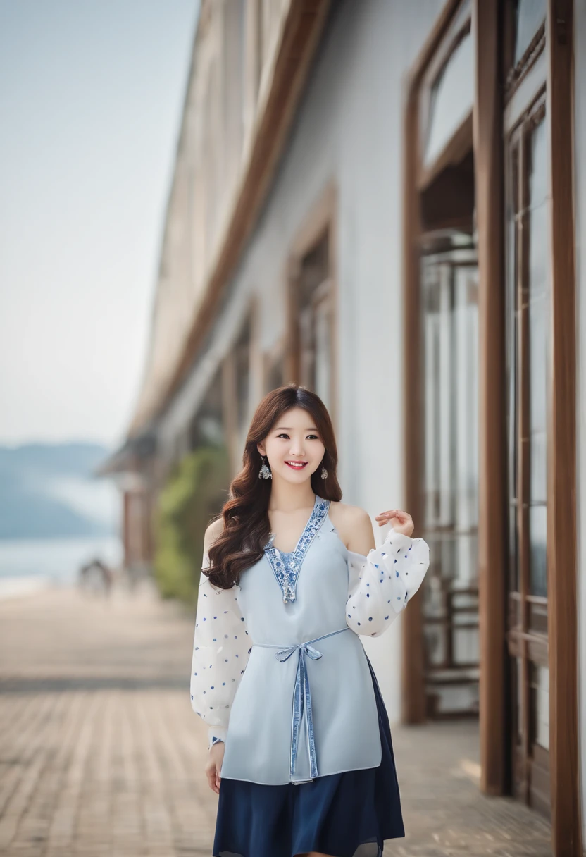 Asian woman in blue and white blouse waving, Beautiful Chinese woman, Chinese young woman, Gorgeous young Chinese woman, Korean woman, Beautiful young Chinese woman, jaeyeon nam, The face of the people is close to the people,lee ji eun, Lee Ji-eun, Choi Hyun-hwa, park jimin, hwang se - on, Korean Idol, Girl, sun yunjoo