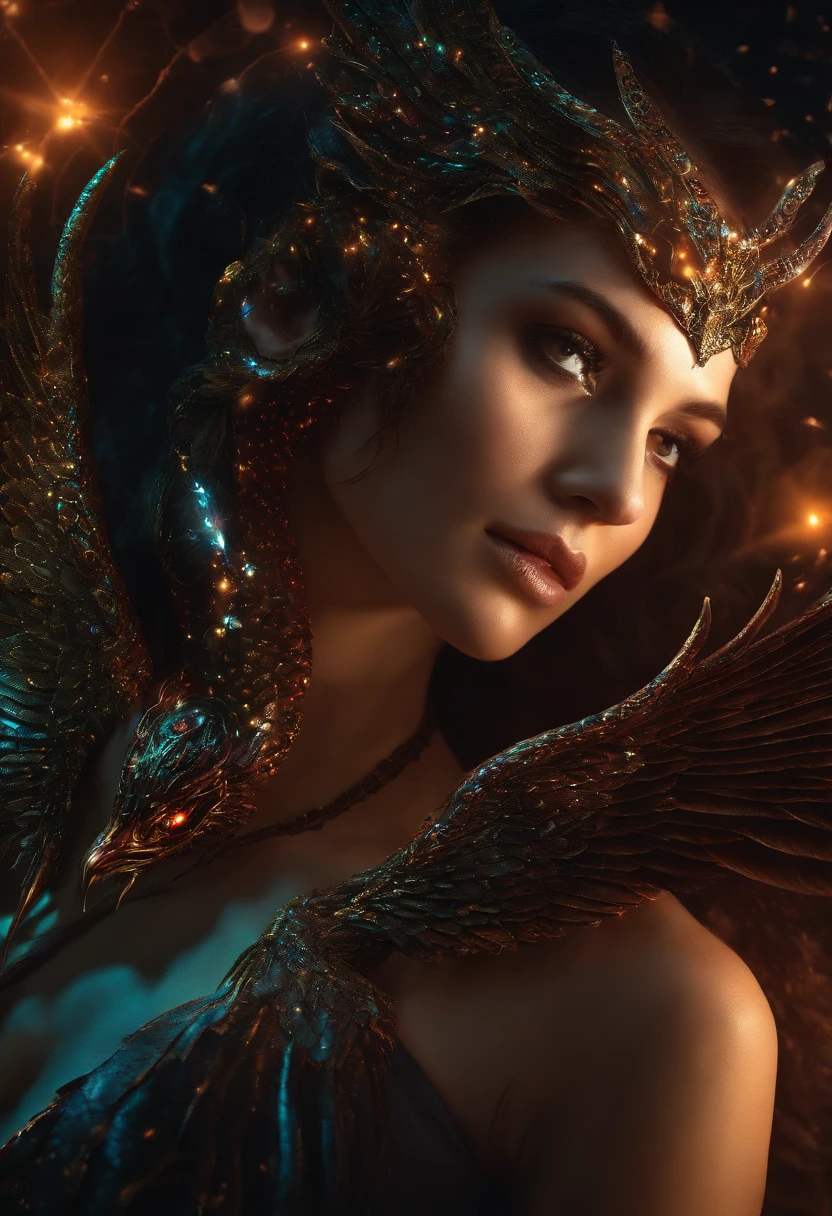 Fallen Angels of the Universe, radiant eyes, biomechanical, eery, creepy, nightmarish, Very bright colors, light Particle, bio luminescent, Diabolical, Wallpaper Art, UHD Wallpapers、Luminous Eyes、Spell casting