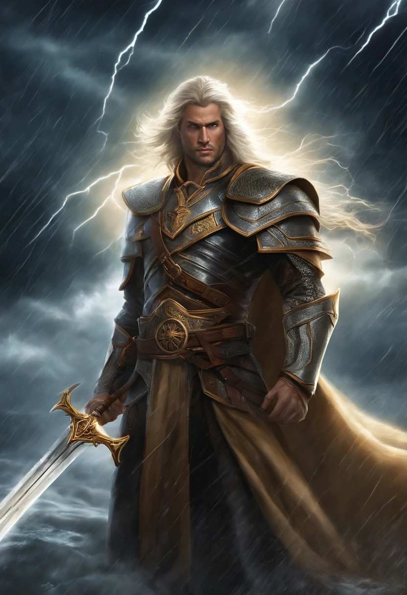 The enigmatic male wielder of the Thunderstrike Broadsword is a tempest-tamer, robed in storm-gray attire, his presence commanding the elements. His connection with the sword invokes the power of thunderstorms, mirroring his own tempestuous countenance. As he wields the colossal greatsword, echoing thunder and lightning accompany his every movement, captivating observers with the awe-inspiring force of his tempest.