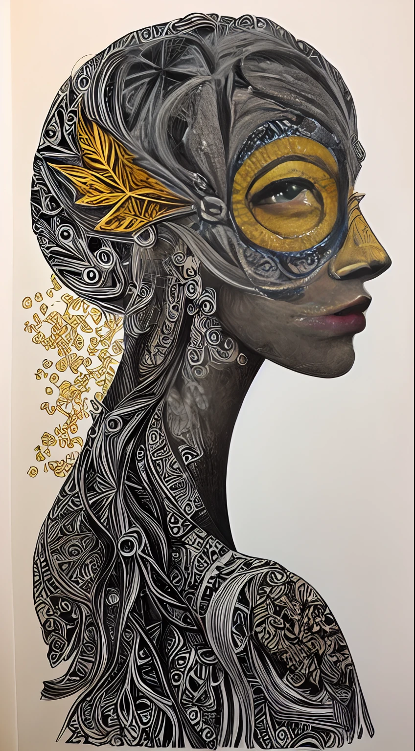 (tmasterpiece,top Quority,best qualtiy,offcial art,Beautiful and aesthetic:1.2),(1girll),Extremely detailed,Colorful,highestdetailed,offcial art,统一 8k 壁纸,ultra - detailed,Beautiful and aesthetic,big breasts beautiful,tmasterpiece,best qualtiy,(zentangle,datura,Tangles,entangled),holy rays,gold foil,Gold leaf art,glitter drawing,PerfectNwsjMajic,delicated face,Elaborate Eyes