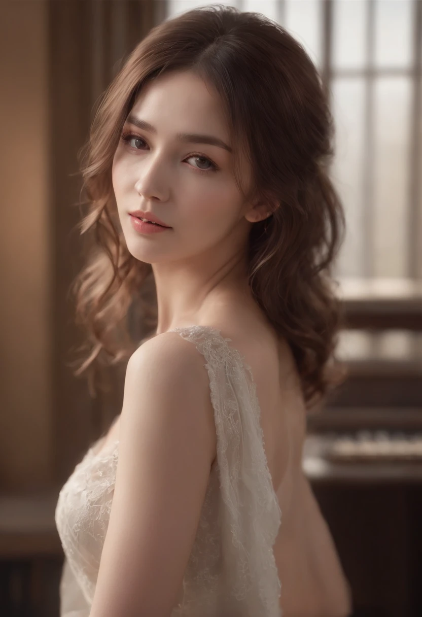 mix4,(8K, RAW photo, Best quality, Masterpiece:1.2), (Realistic, photo-realistic:1.37),1girll, Professional lighting, photon maping, Radio City, Physically-based rendering,, gradient black colour hair, Short curly hair, Handsome, top quality picture, high resolution, 1080p, (Clear face), (Detailed facial description), (Detailed hand description), (Masterpiece), (exquisite CG), Extreme light and shadow, Messy hair, Master's work, rich details, (Fine facial features), (highest quality picture), (Masterpiece), (Detailed eyes), fine collar bone, She bent over and lowered her body to meet the audience's gaze