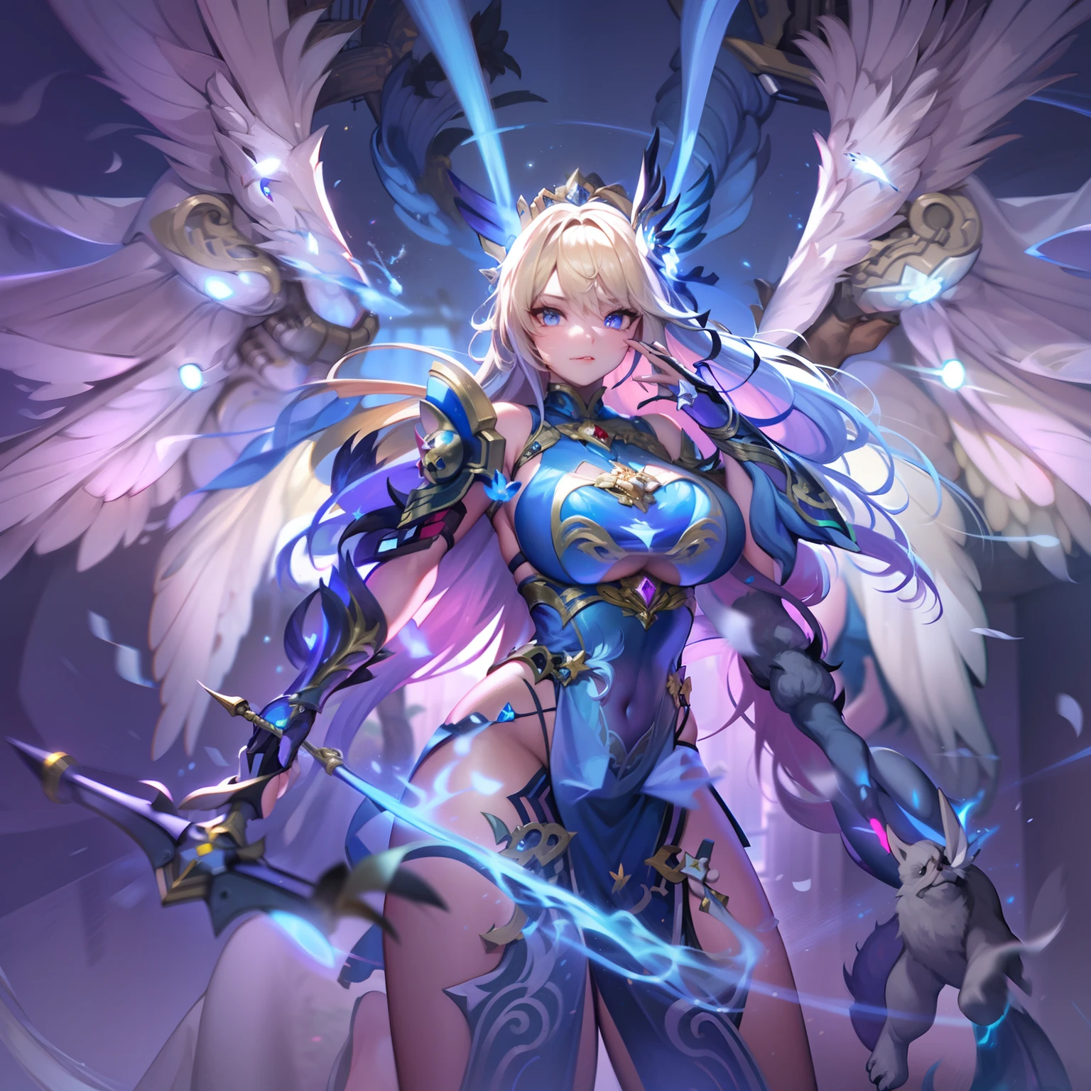 battlemech,(Blonde girl),(Huge ponytail),Glowing blue eyes,Blue Light Energy Longsword,Galactic,Mechanical and exquisite,((Blonde Beauty))pubic detail,mech wings,elegent,Blue Mecha,Glowing blue-blue eyes,(Stocking Heels),land,Mechanical and exquisite,pubic detail,mech wings,elegent,The tree々,There are hands and feet,angled,angled,immensity,Wind,hazy,Mecha's eyes glow blue,Blue Mecha,Glowing blue-blue eyes,Holding the sword of delicate light energy,Skysky,Mechanical and exquisite,pubic detail,Huge mech wings,elegent,The tree々,There are hands and feet,angled,angled,immensity,baiyun,hazy,Mecha's eyes glow blue,pubic detail,Winds of the future,sacredness,Cavalier,battlemech,Glowing blue eyes,Blue Delicate Sniper Rifle,Skysky,Mechanical and exquisite,pubic detail,Huge mech wings,elegent,The tree々,There are hands and feet,angled,angled,immensity,baiyun,hazy,Mecha's eyes glow blue,pubic detail,Winds of the future,sacredness,Cavalier,the face is clear,Face wearing mask armor,masterpaintings,best qualtiy,offcial art,the Extremely Detailed CG Unity 8K Wallpapers,brightened light,(light particules,(Illustration)(Farbe)goodlooking,impeccable,((Graphic Painting)),(Heavier stroke)),(bold lines),Highest image quality,masterpaintings,Filigree,long eyeslashes,(((silhuette))),Very detailed background,tulips,Banana leaves,lilie,dew,Date palm flowers,Ryu,Light white off-the-shoulder dress,Mottled sunlight,(Close-up of people),((Super best quality)), ((A very masterpiece)), ((super detailing:1.4)), ((hyper realistic lifelike 3d)), Dragon Warrior Girl, Mechanical body, Dynamic action poses in battle scenes, Mechanical weapons of very complex and heavy fighters, Off-the-shoulder fashion that blends dense and complex steampunk with dense gothic lolita, Complex steampunk headgear, very thin long legs, Mechanical boots above the knee, Fluttering lace flared mini skirt, beautiful big breasts directed upwards,Somewhat long, Vertical curly silver hair fluttering in the wind,Countless shining large sphe