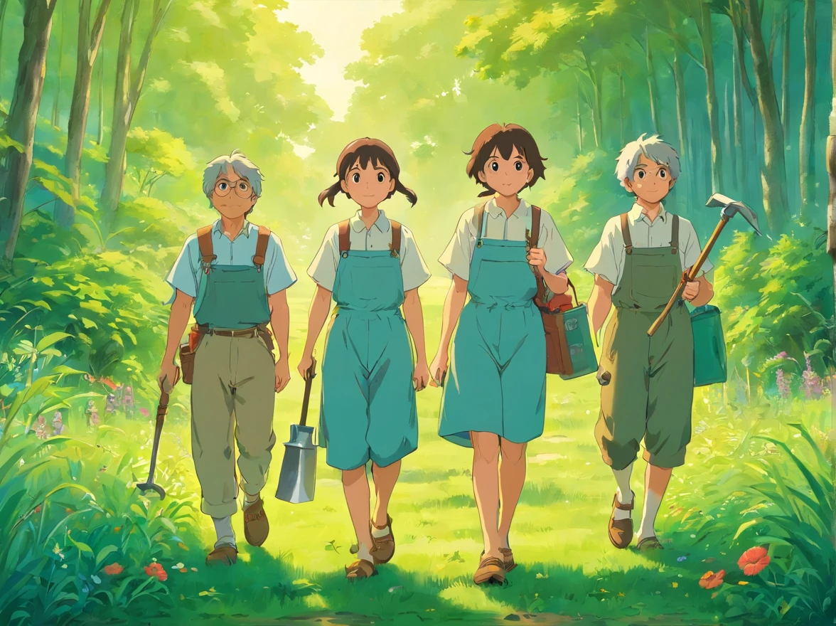 People holding tools,Go to the fields and look for frogs