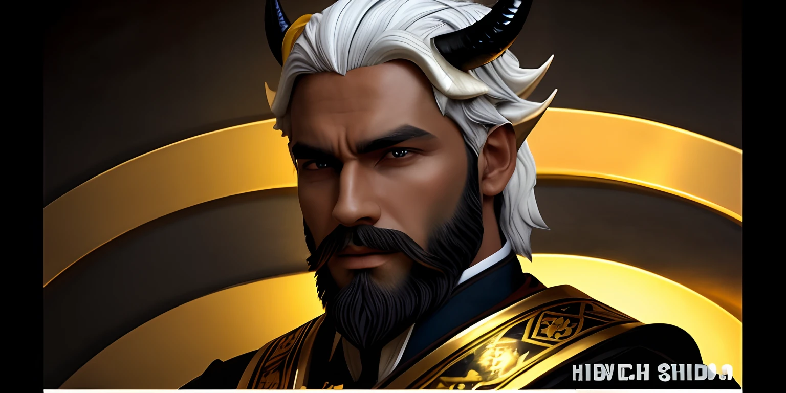 A man with a beard and a horned head