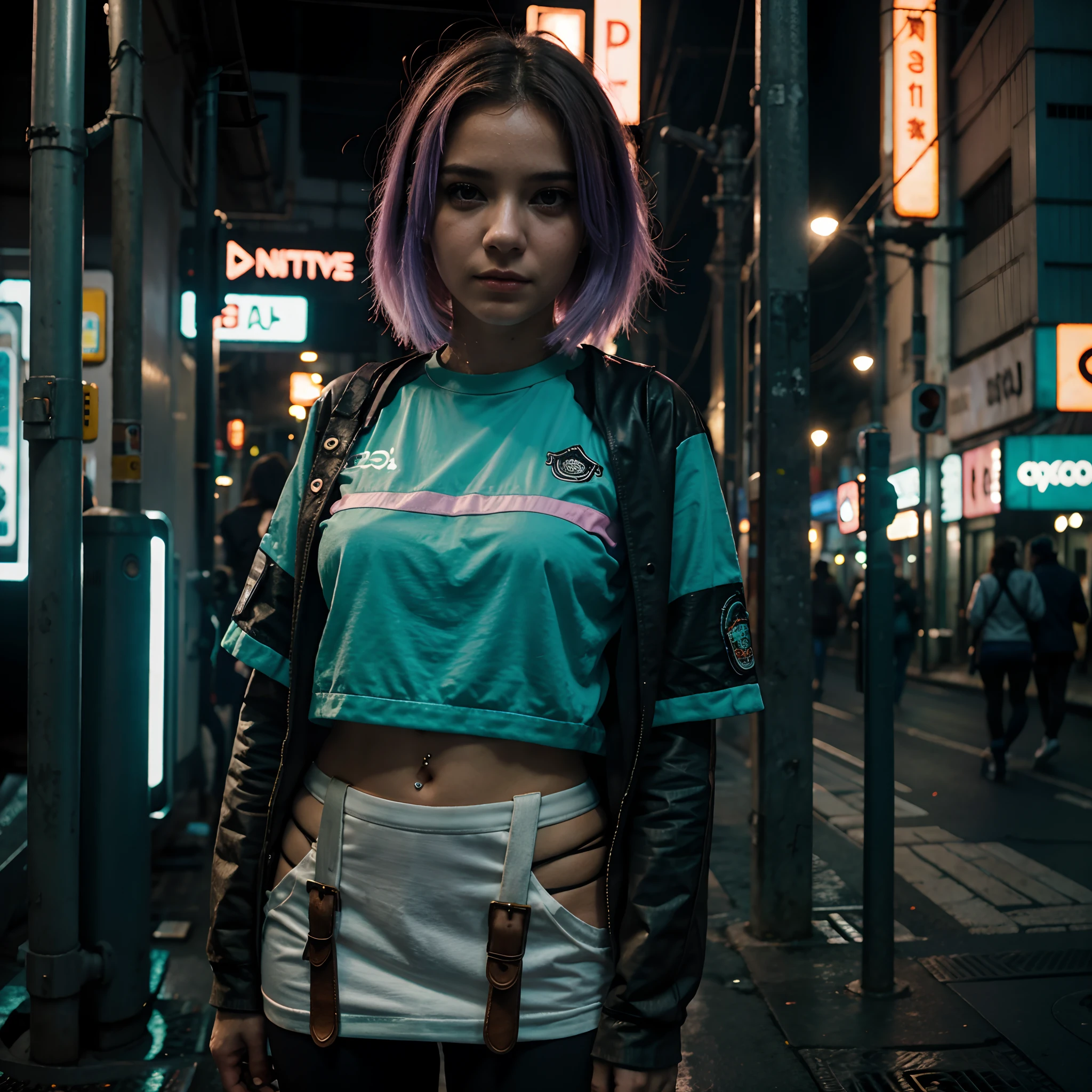 UMA GAROTA ESTILO LOFI EM UMA CIDADE CYBERPUNK