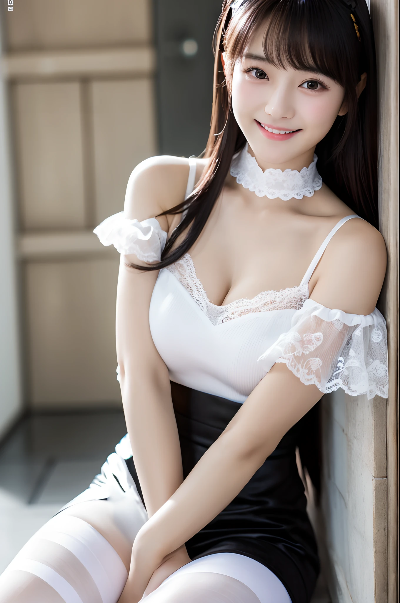 (((pink collared police officer shirt))),(((bare side breast))),(((bare inner thigh and pink over-kneehighs))),(((show pink panty))),(((wear a pink tie and cleavage pink cutout))),(((wear a regulation pink police cap and pink peplum miniskirt lift:1.5))),(((bare shoulders and detached sleeves))),ulzzang-6500-v1.1, (Raw photo:1.2), (Photo realistic:1.4), a beautiful detailed girl, extremely detailed eye and face, beautiful detailed eyes, ultra-detailed, High resolution, top-quality, masterpiece, highly detailed, 8k wallpaper, Wonderful, finely detail, top-quality, Light on the face,电影灯光,1girl in,(prison bedroom),Beautiful eyes,smile,Opening Mouth