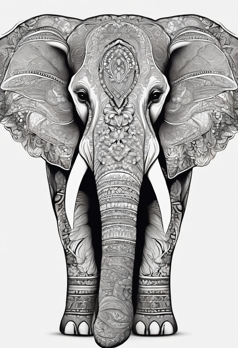 dibujo en blanco y negro, un elefante