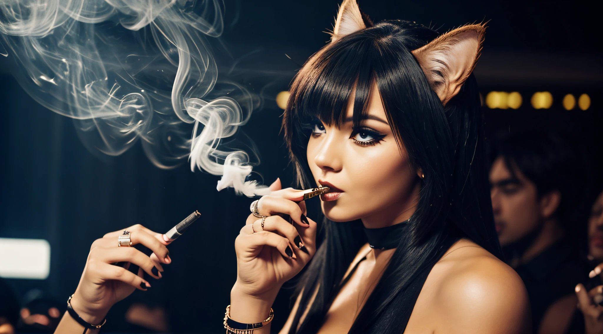 a cat smoke sigar ,wearring like a gagstar, and count money in the club