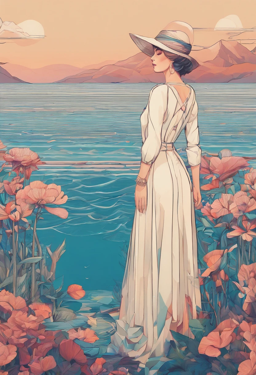 a woman standing in front of a body of water, shutterstock, surrealism, each faces precisely define, a photo of the ocean, paradise in the background, portait photo profile picture